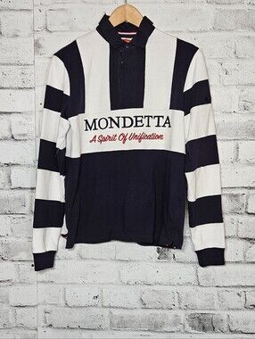 Mondetta Originals Rugby Polo Shirt XS Navy White Striped Long Sleeve